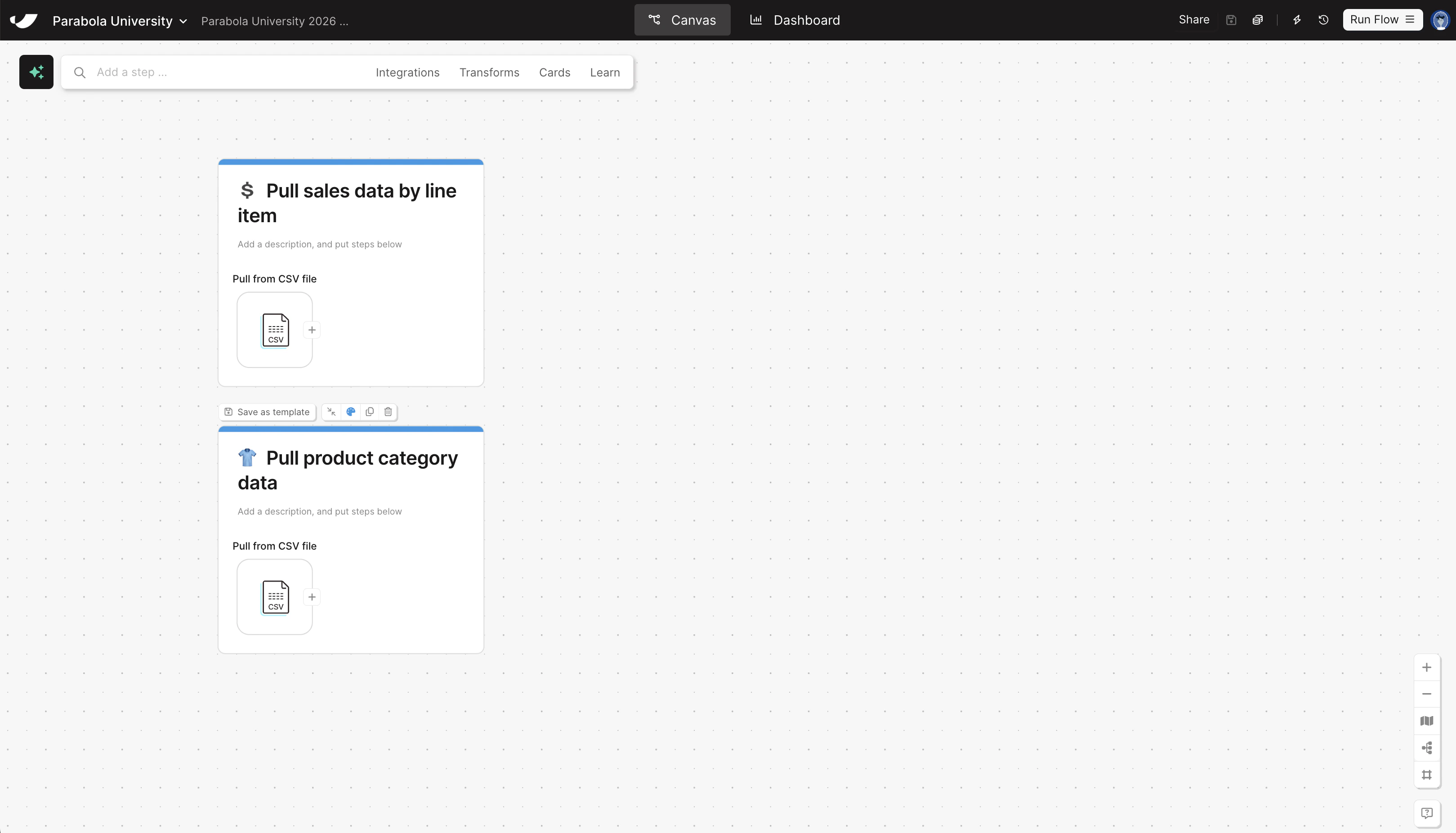 Pull data canvas view