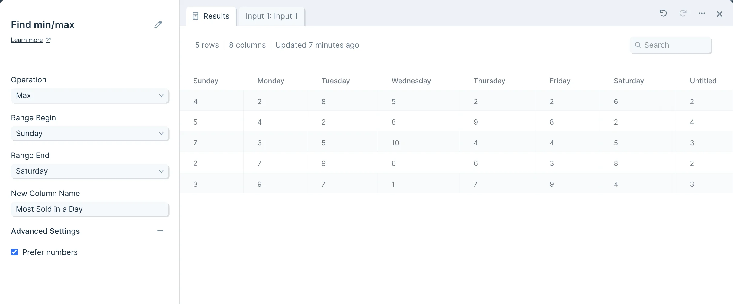 Default settings panel auto-generating an Untitled column once data is connected