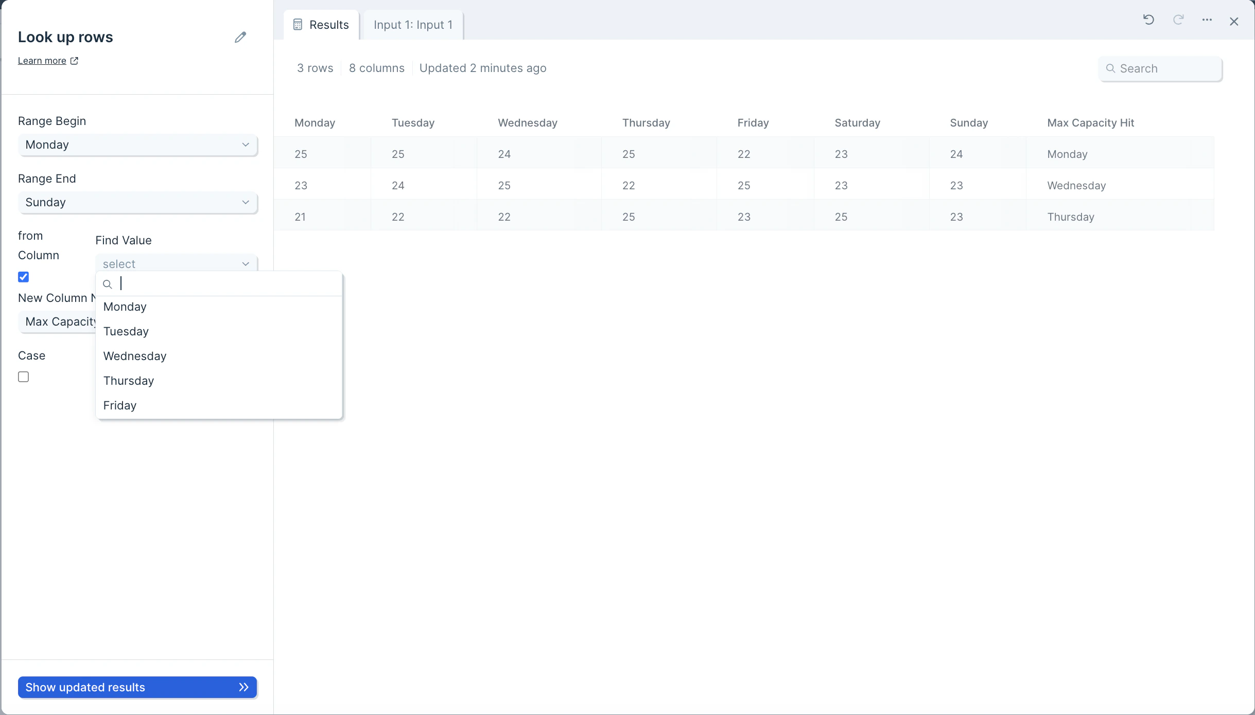 New Column Name field where the look up result will be stored