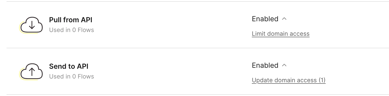 API domain allowlist settings