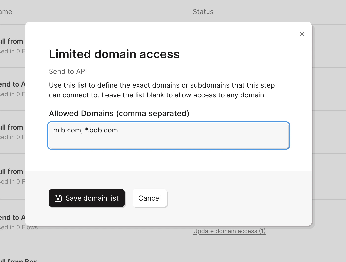 Limited domain access dialog