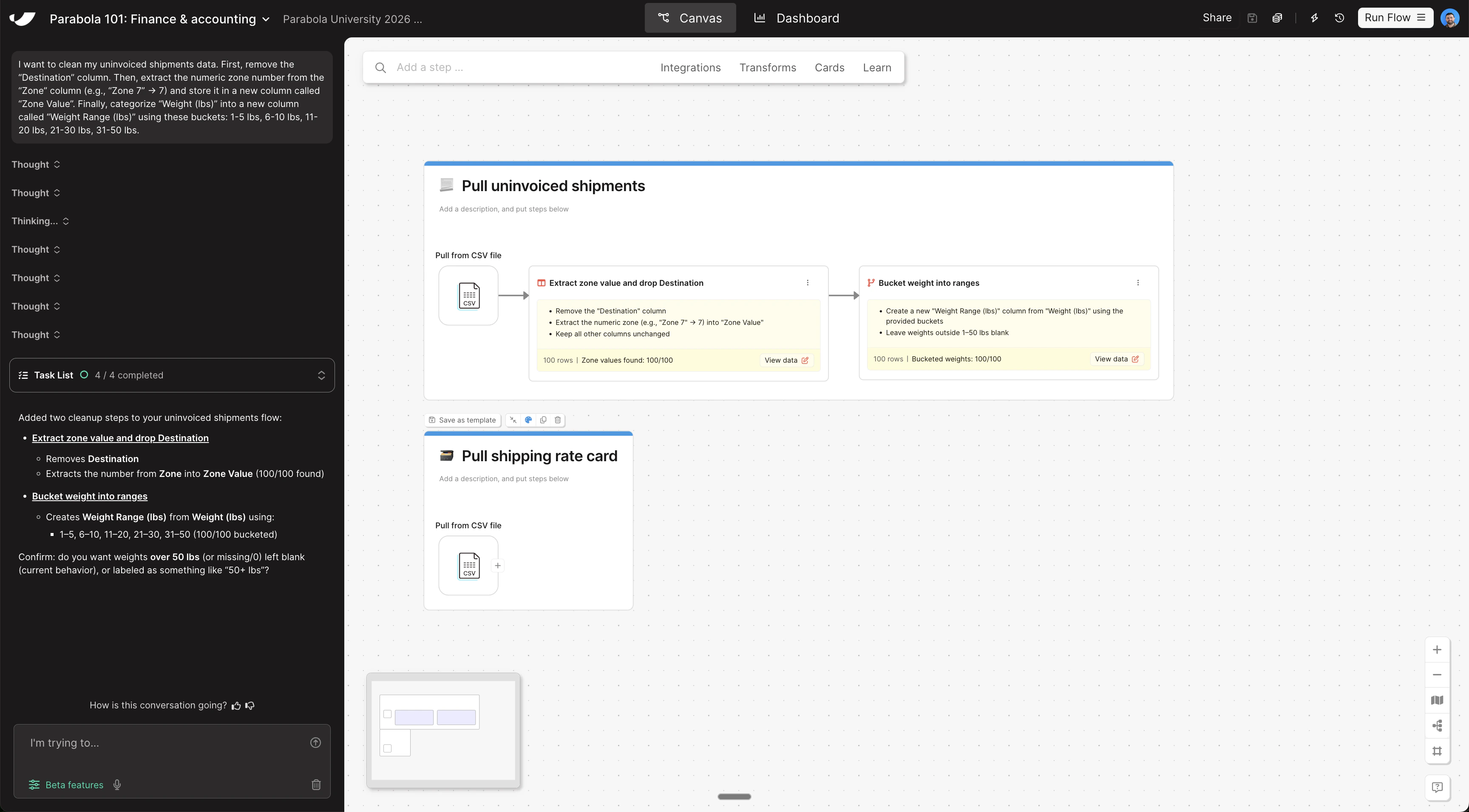 Clean data canvas view