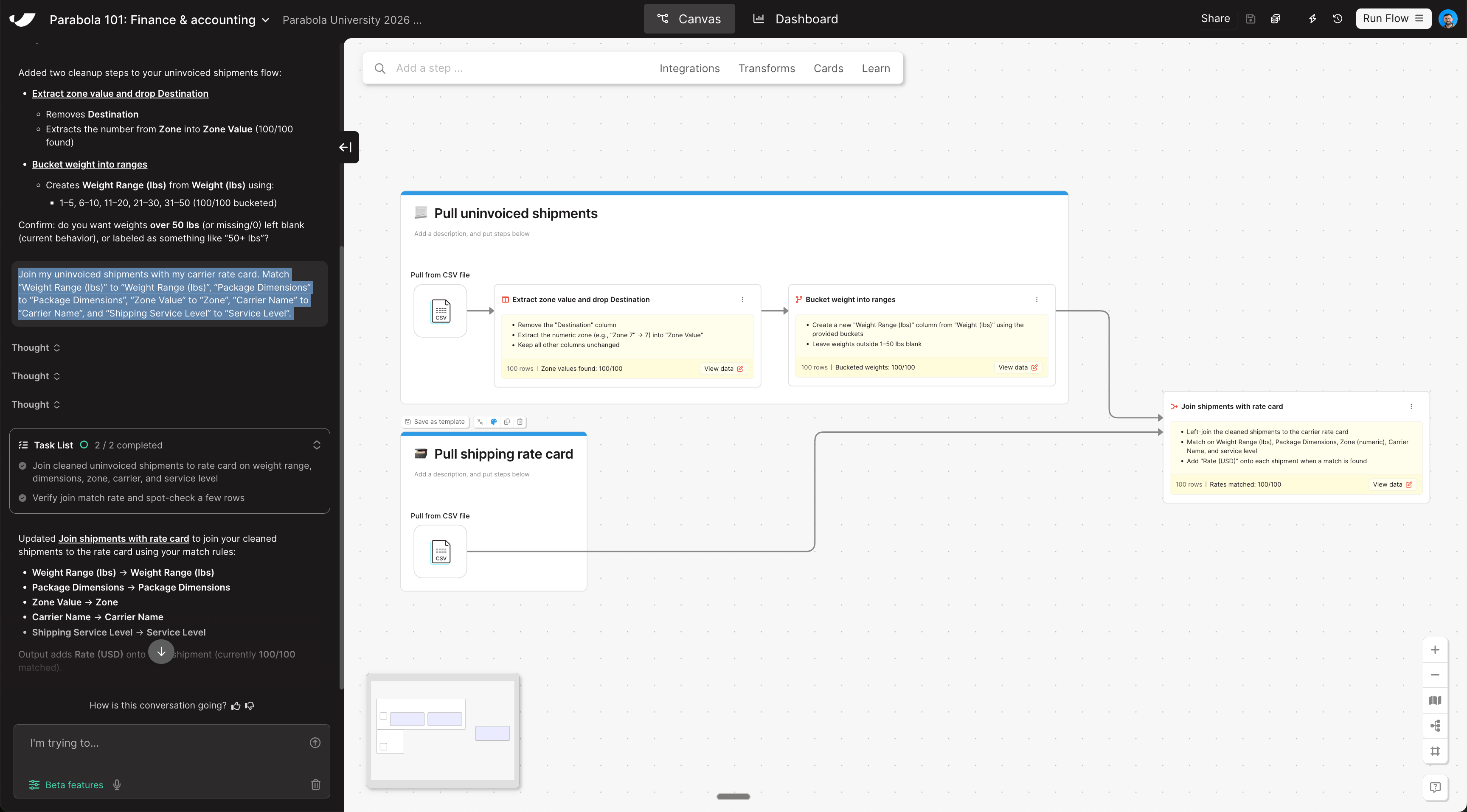 Combine data canvas view