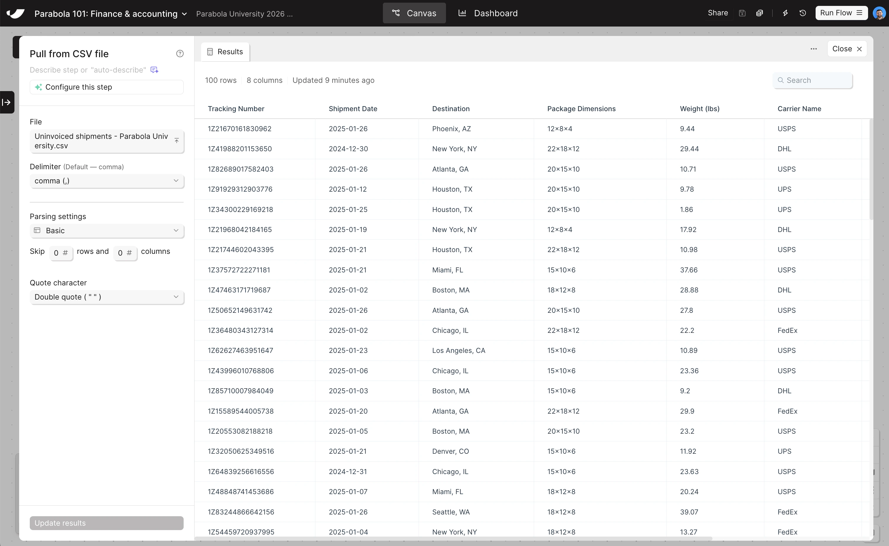 Pull uninvoiced shipments step