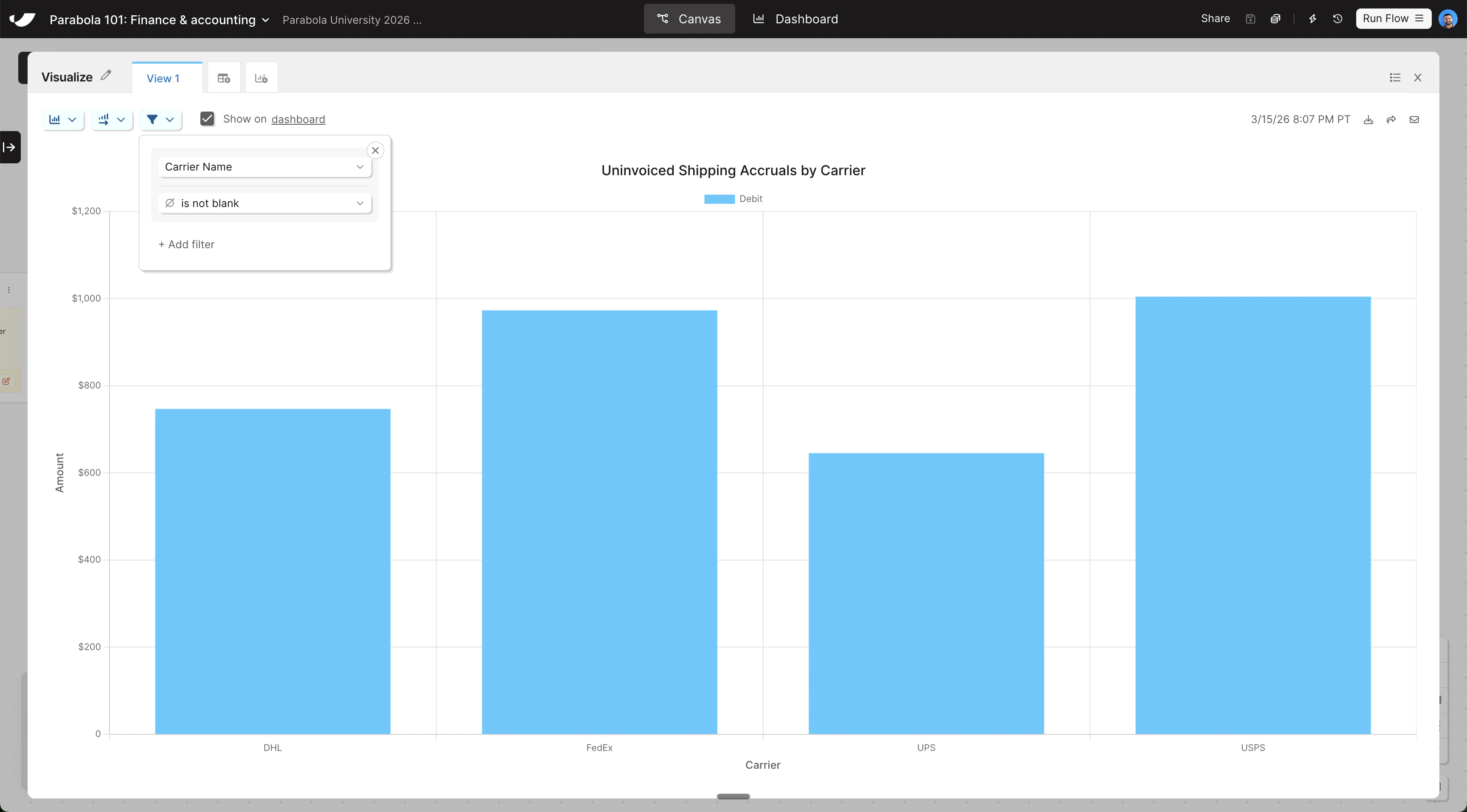 Visualization filter config