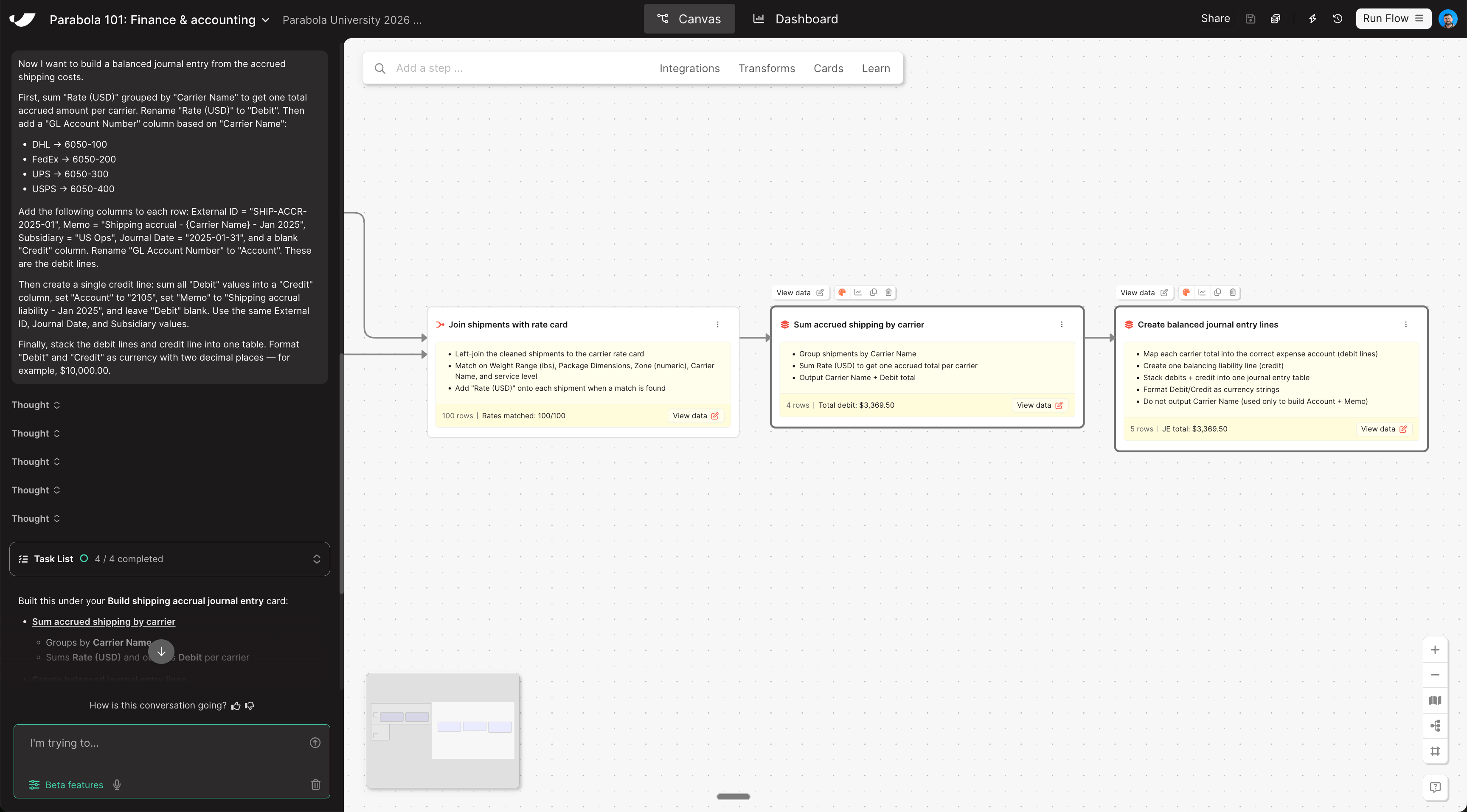 Transform data canvas view
