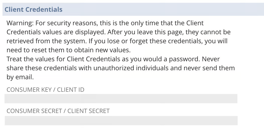 NetSuite Client Credentials shown once after saving the integration record