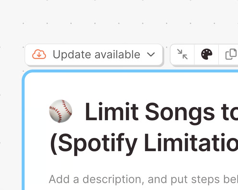 A card tagged Update available, indicating its template has a newer version