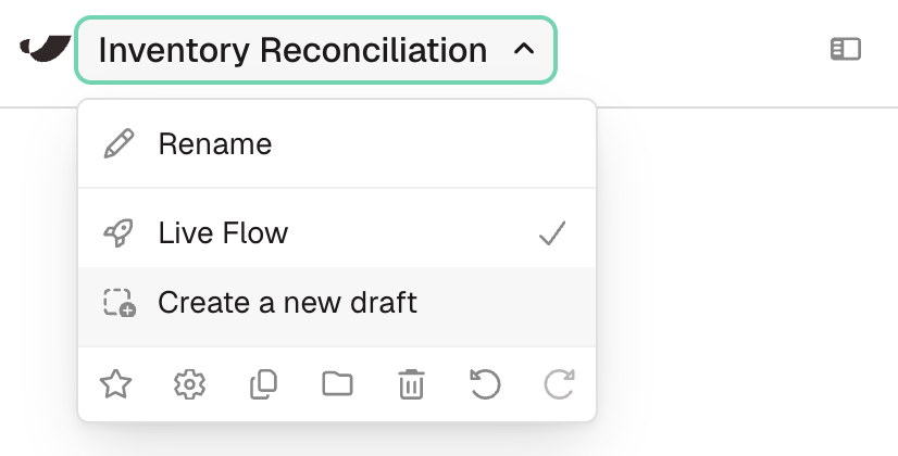 The flow name dropdown with Create a new draft highlighted