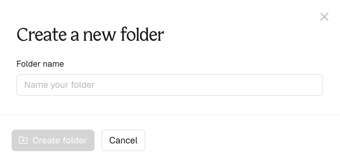 The Create a new folder dialog with a Folder name field