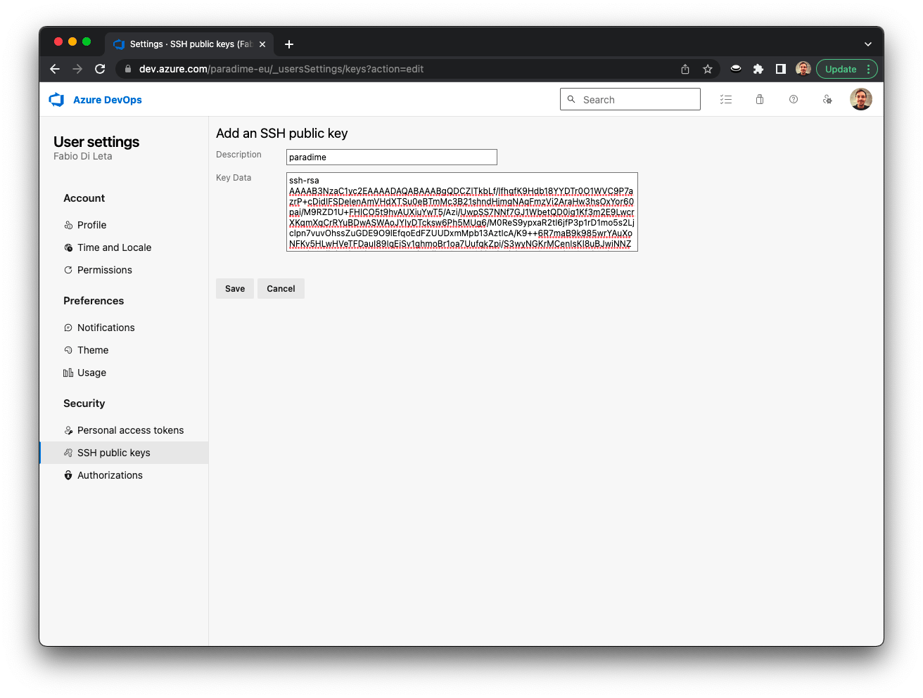 Configuring an Azure DevOps SSH key