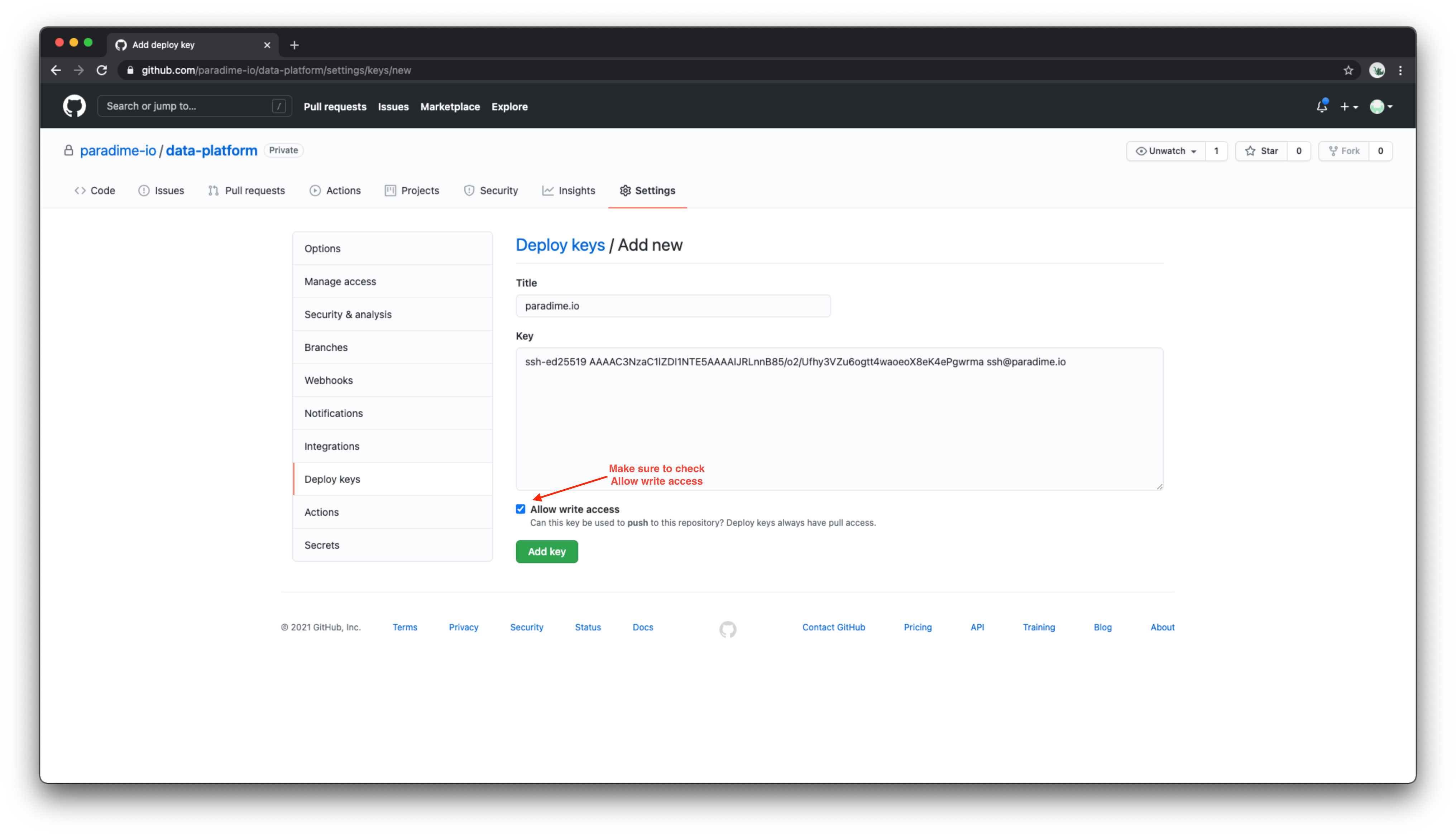 Configuring a GitHub deploy key