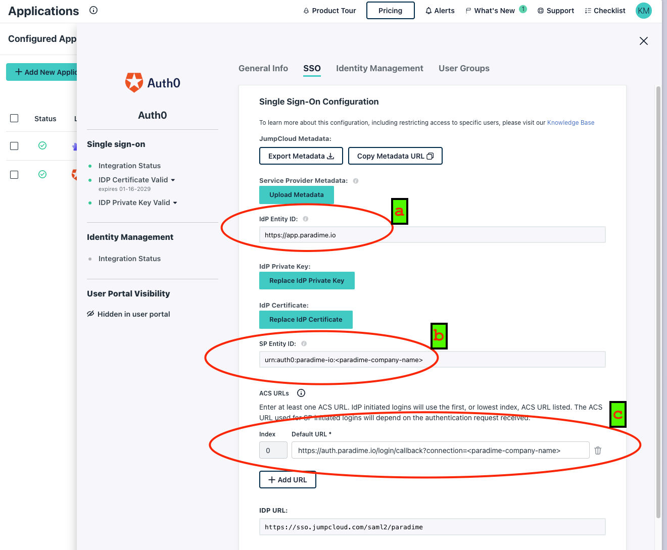 Set SSO configuration parameters