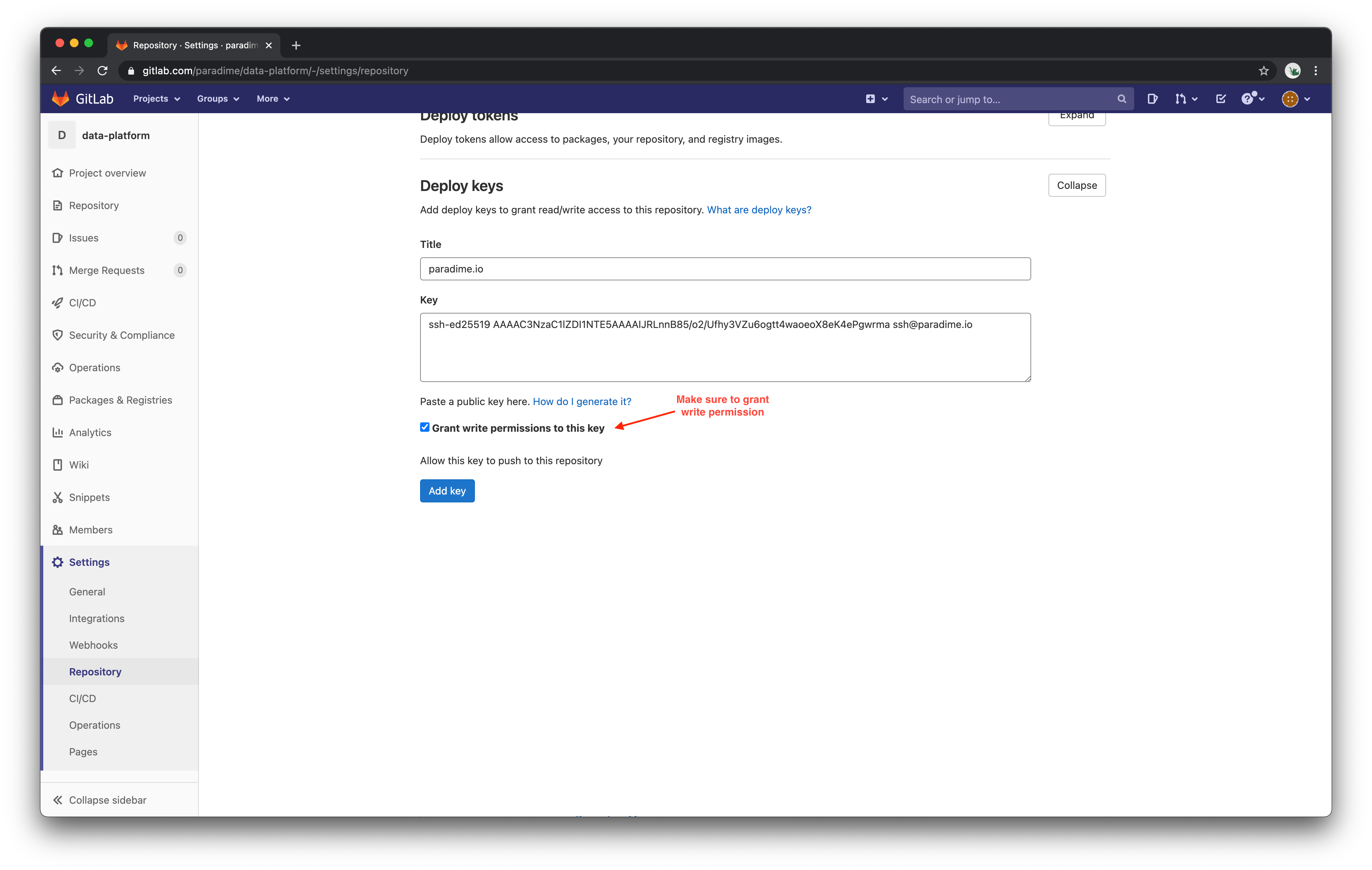 Configuring a GitLab deploy key