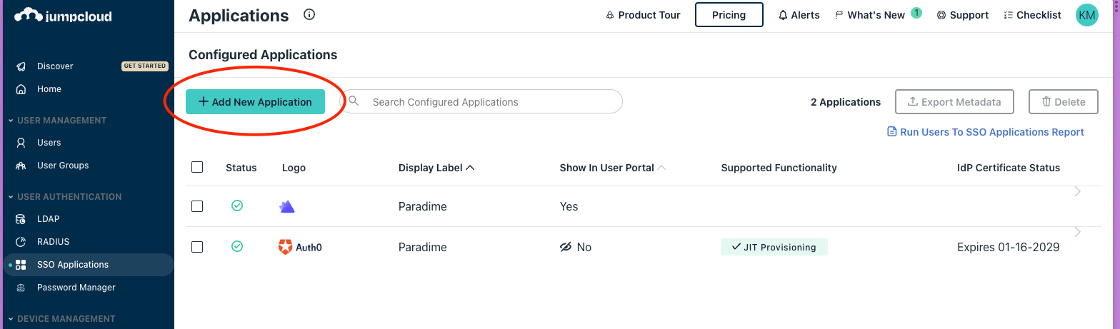 Add new SSO Application