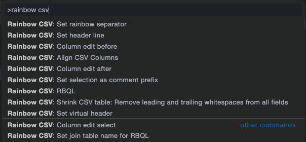 All available Rainbow CSV features
