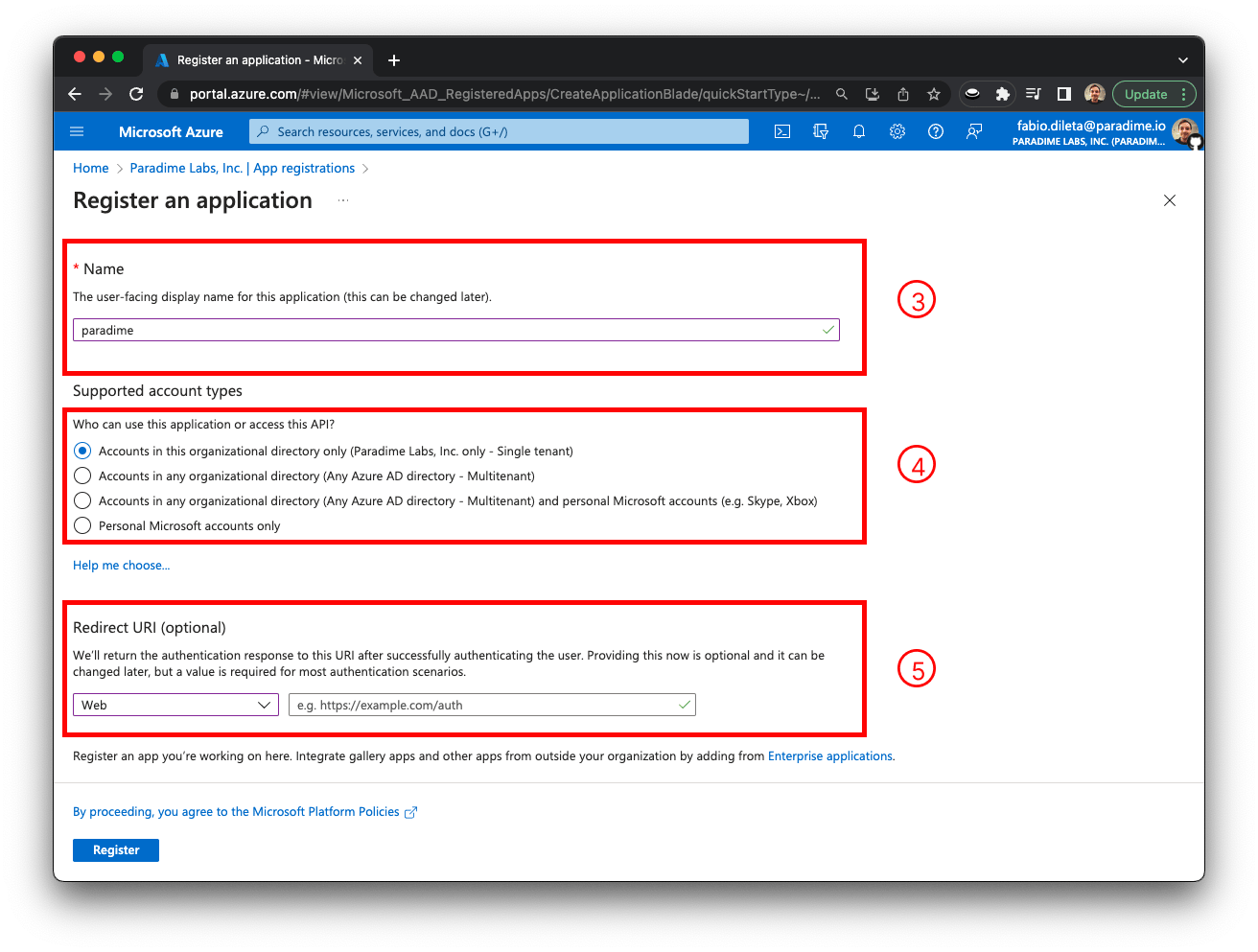 Azure AD register app