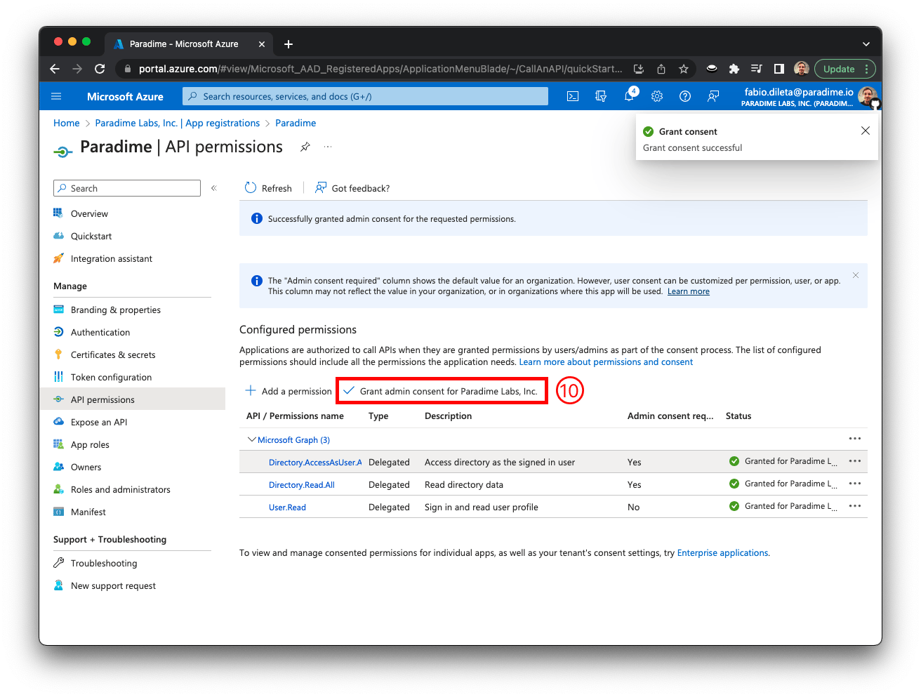 Azure AD grant permissions