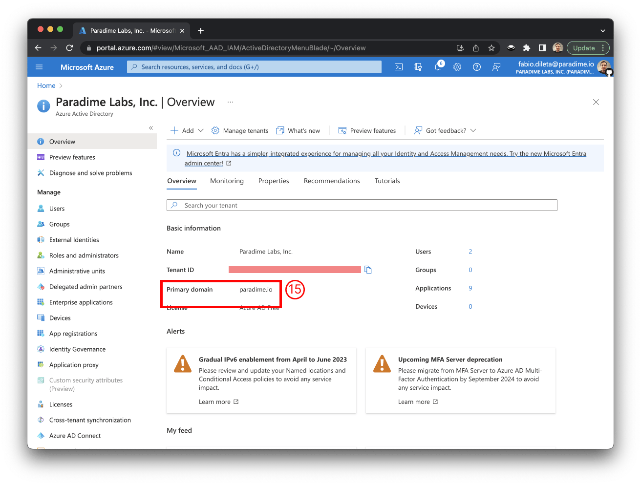 Azure AD primary domain