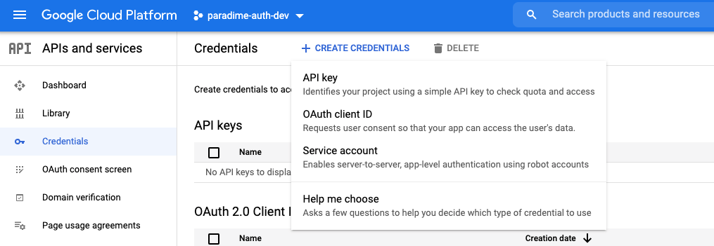 Create credentials