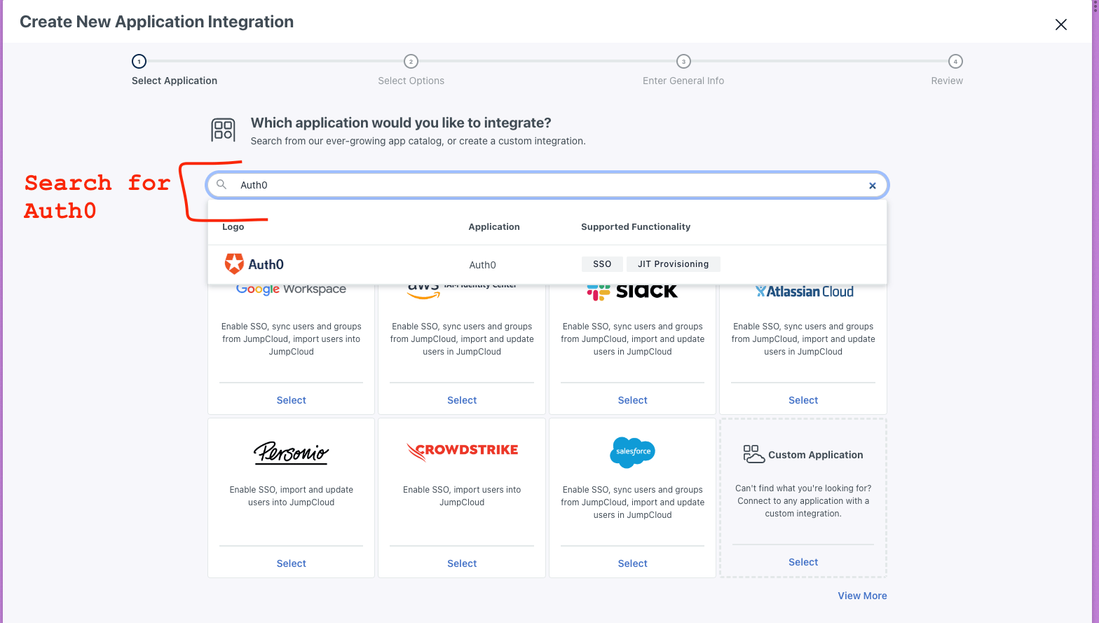 Select Auth0 application