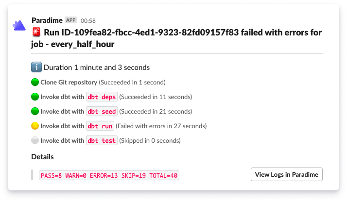 Slack notification job failed with errors