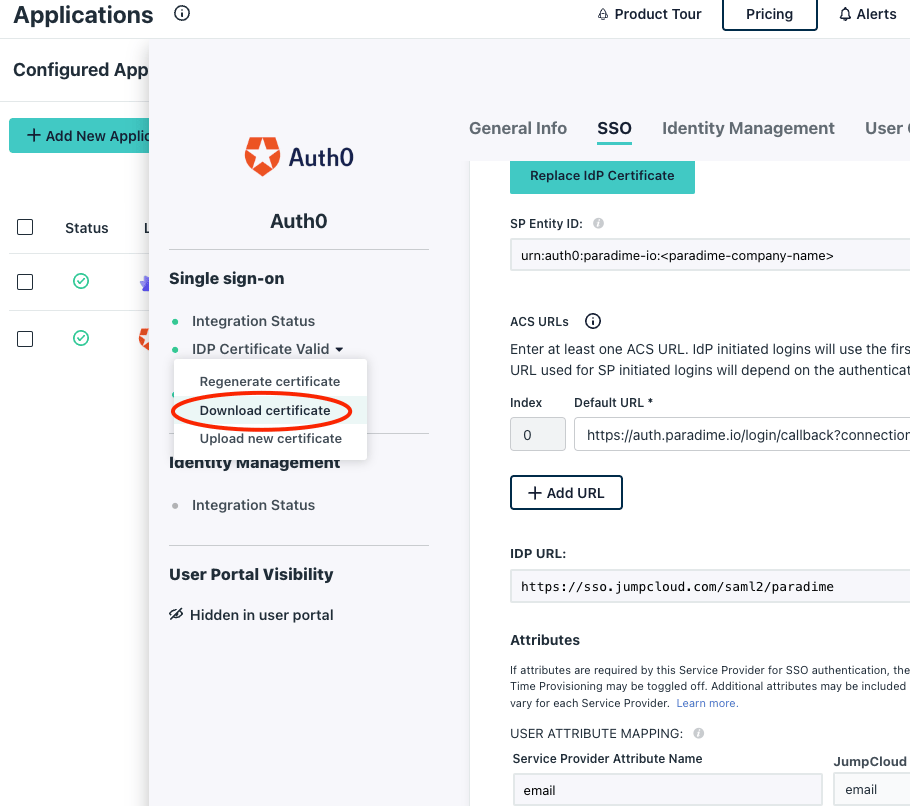 Download IDP certificate