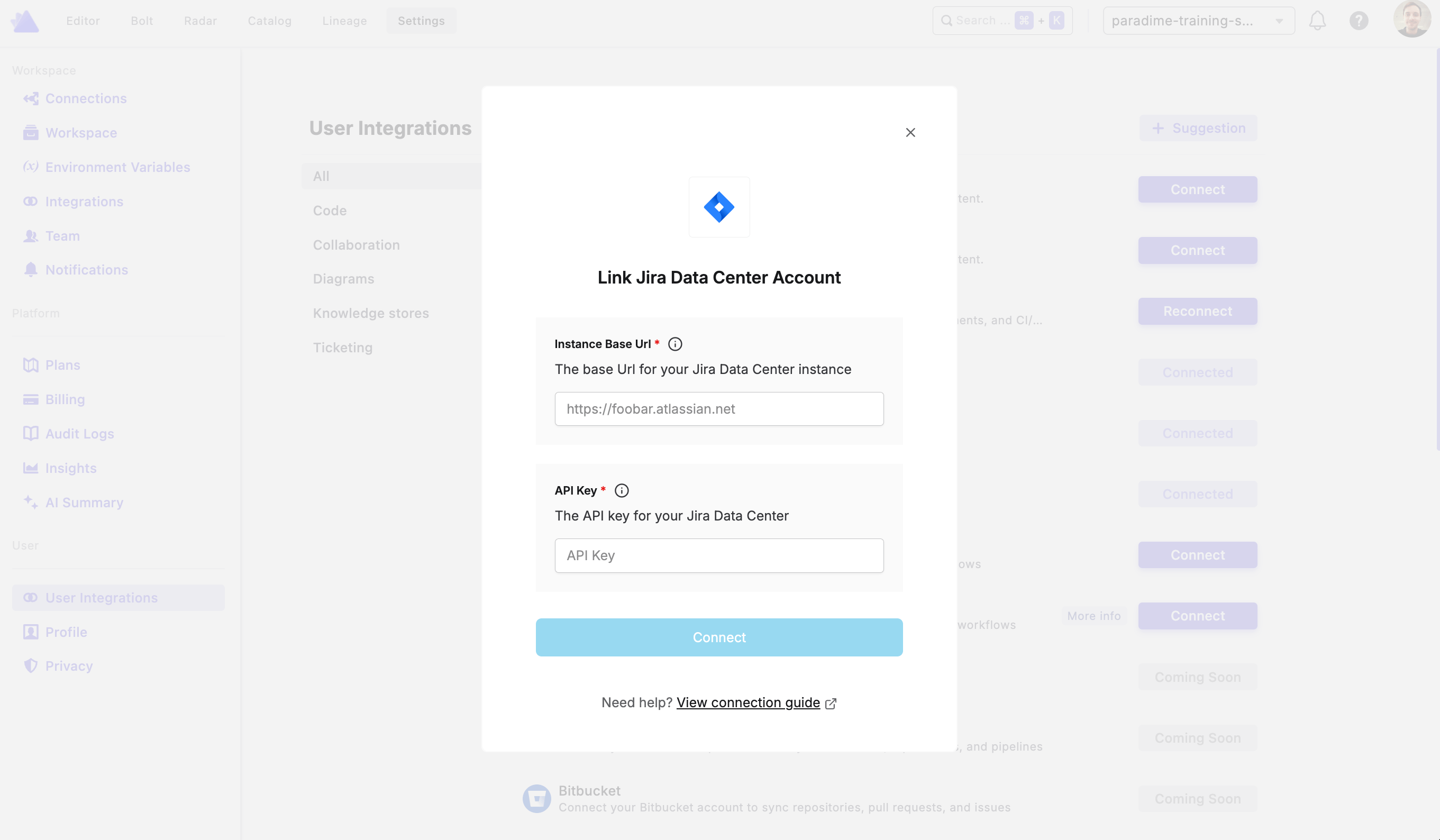 Connecting Jira Data Center in Paradime