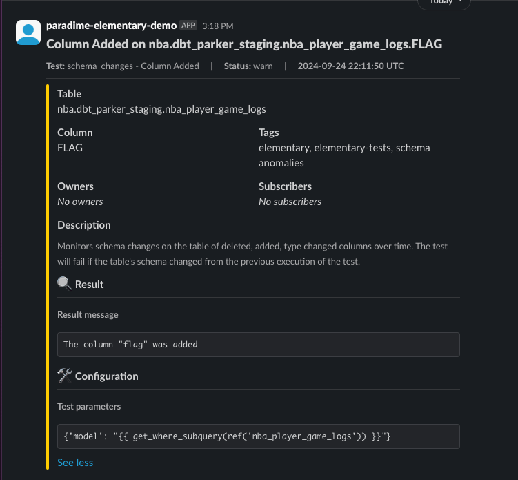 Example Slack Notifications