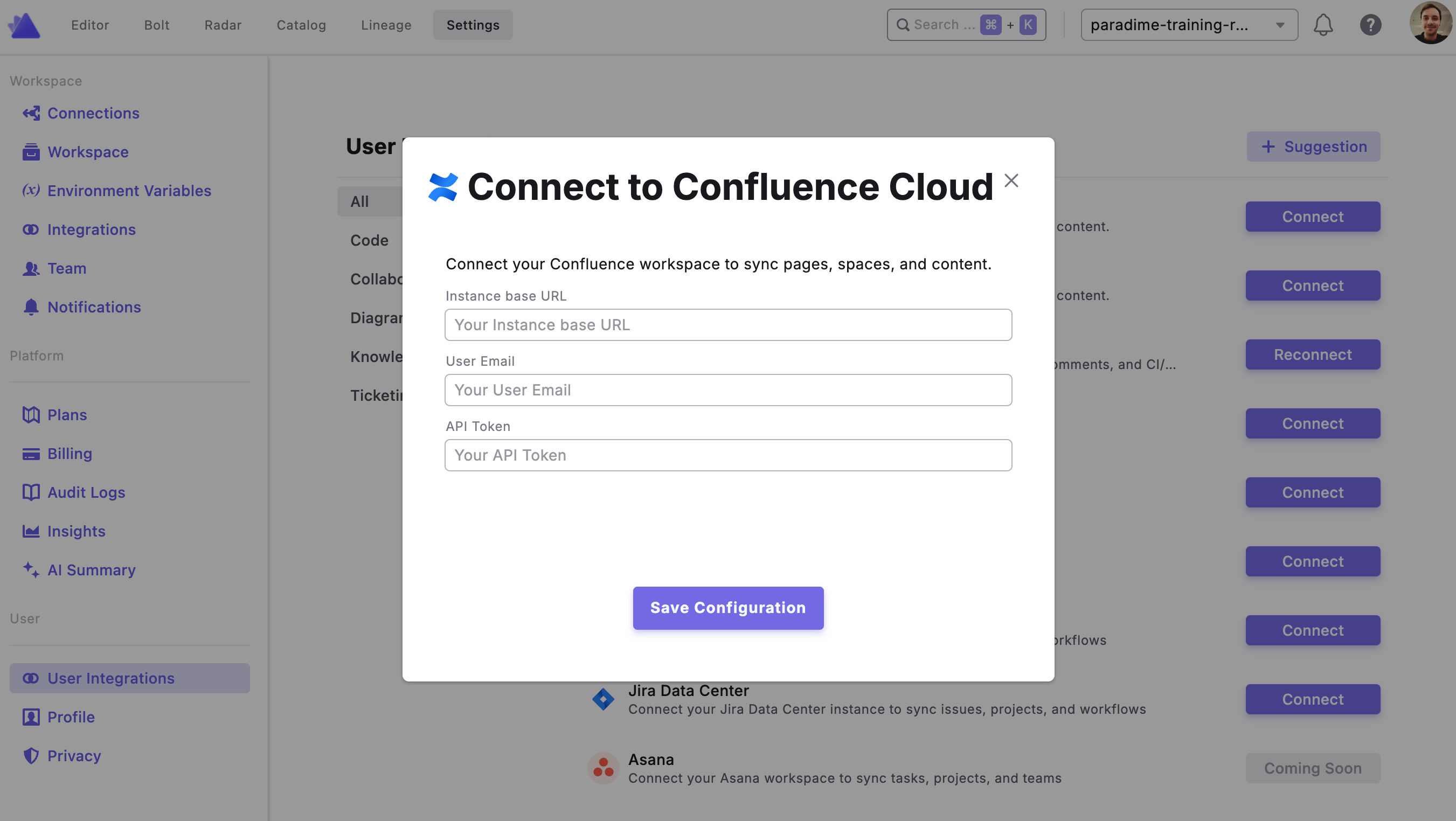 Connecting Confluence Cloud in Paradime