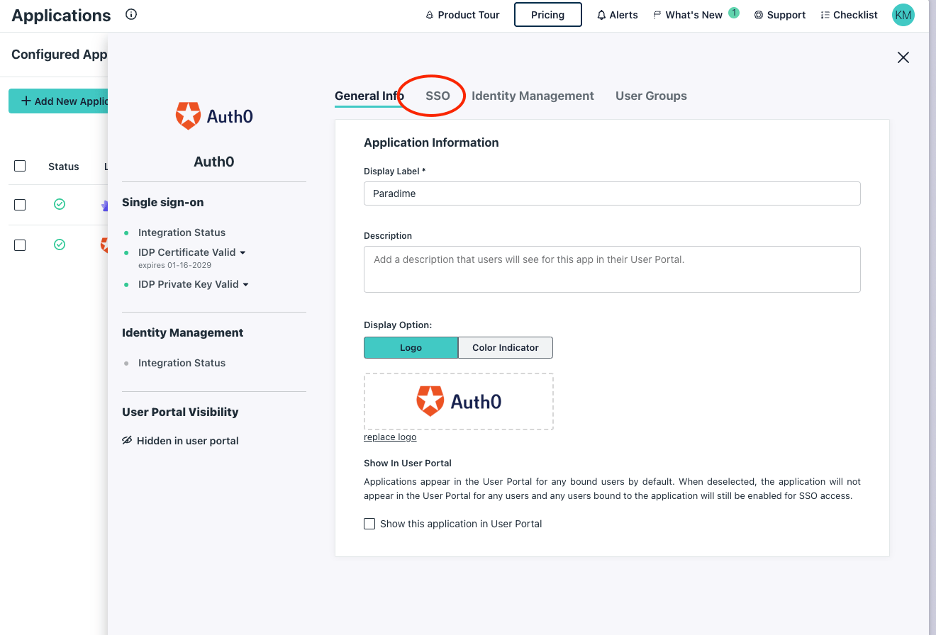 Navigate to the SSO tab