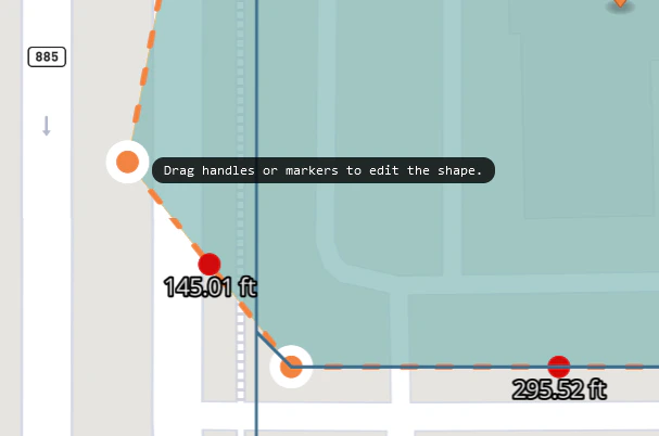 Site geometry editing with real-time length measurement