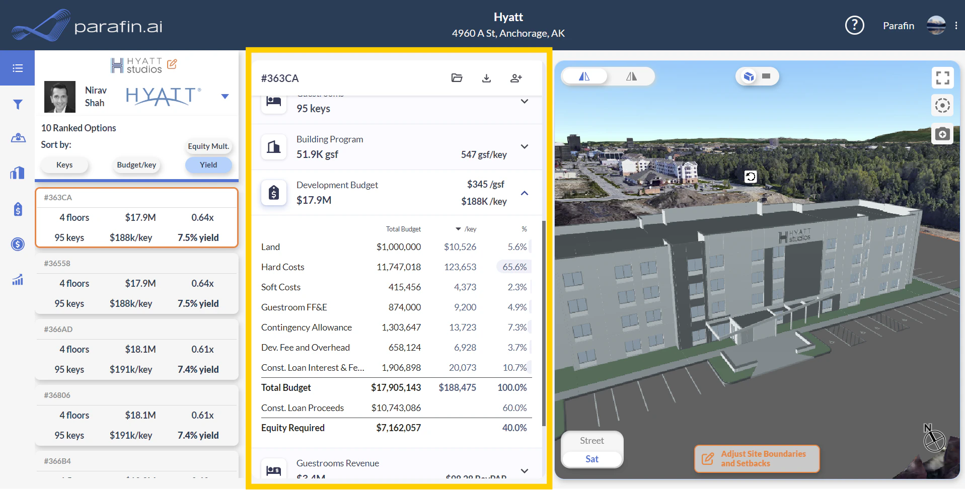 Dynamic tables in the middle panel showing high-level and detail views