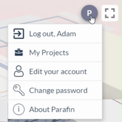 Opening the user menu from the top-right corner