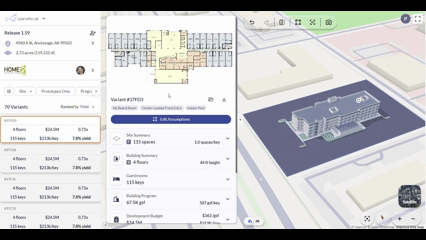 Opening the Setbacks panel from the side panel