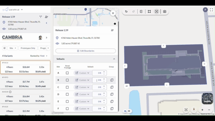 Grouping adjacent sides together in the Setbacks panel