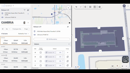 Adjusting setback distances in the Setbacks panel