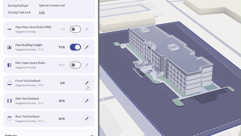 Defining setbacks using suggested zoning values