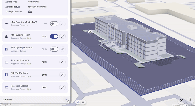 Assigning setback values to labeled site edges