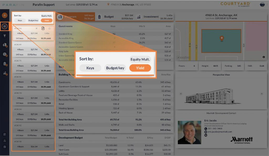 Sort controls and sorted design list