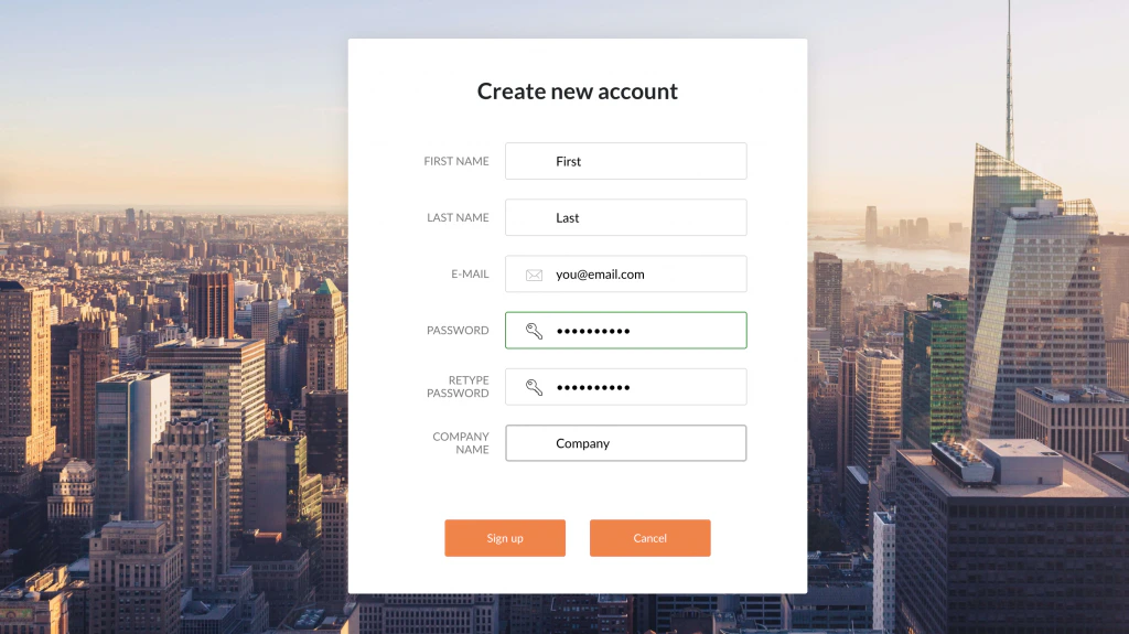 Parafin account signup screen