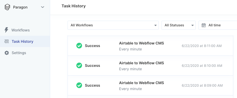 Viewing Task History - Paragon Documentation