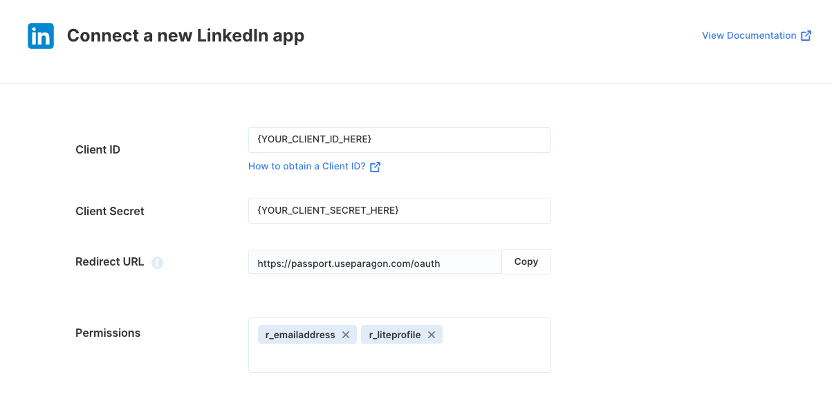 Connecting your LinkedIn app to Paragon Connect