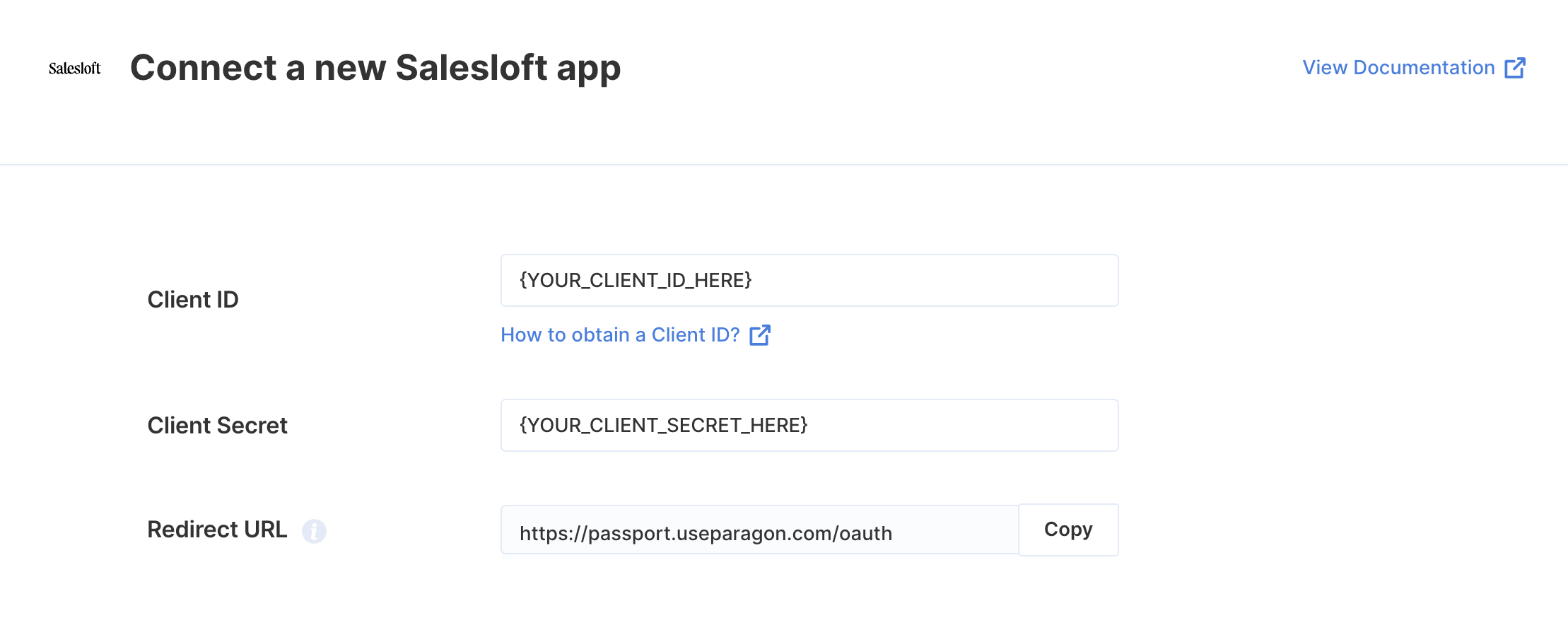 Connecting your Salesloft app to Paragon Connect