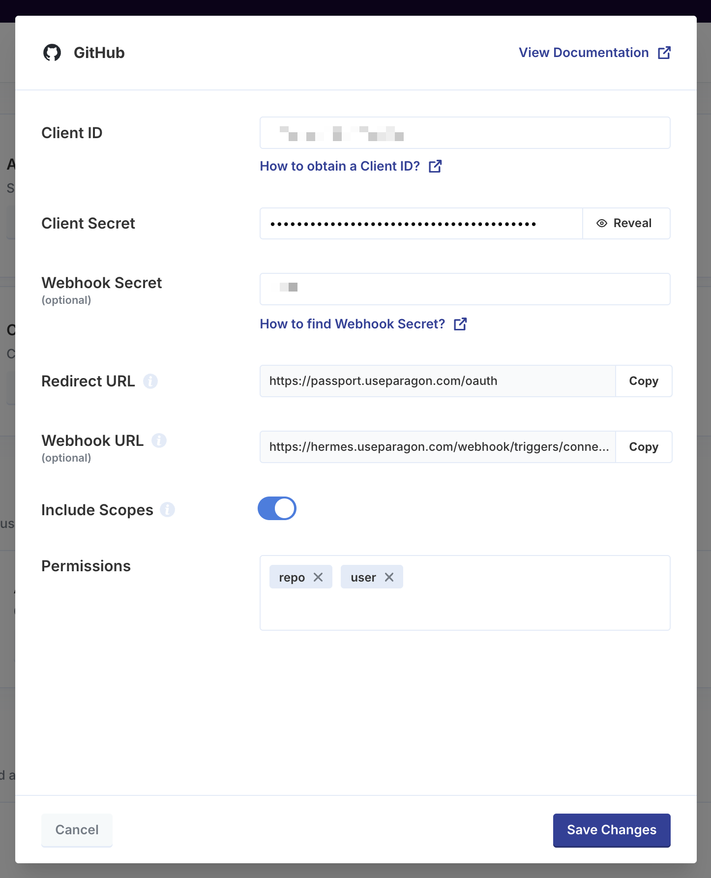 GitHub Integration Settings