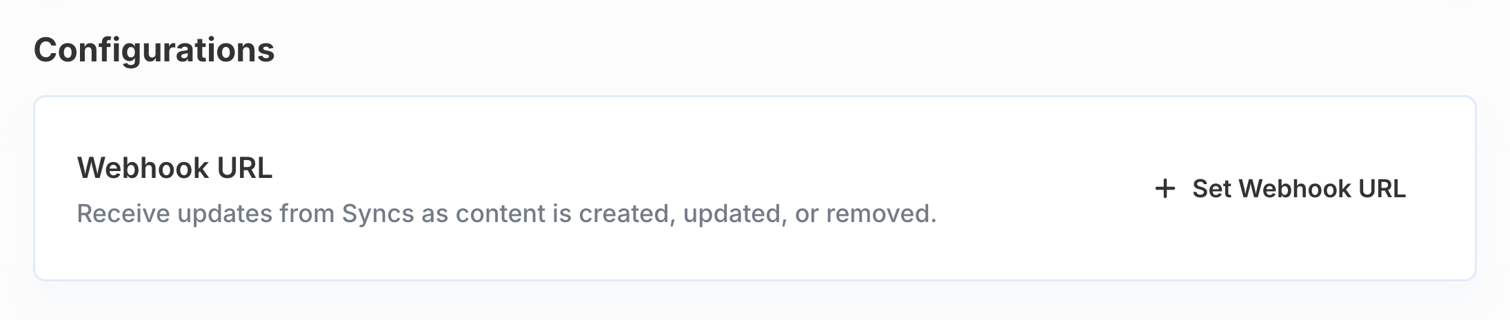 Syncs > Configuration > Set Webhook URL