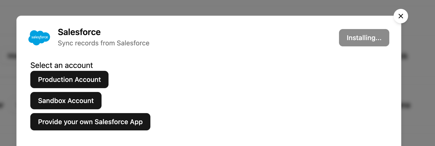 Account Types selector