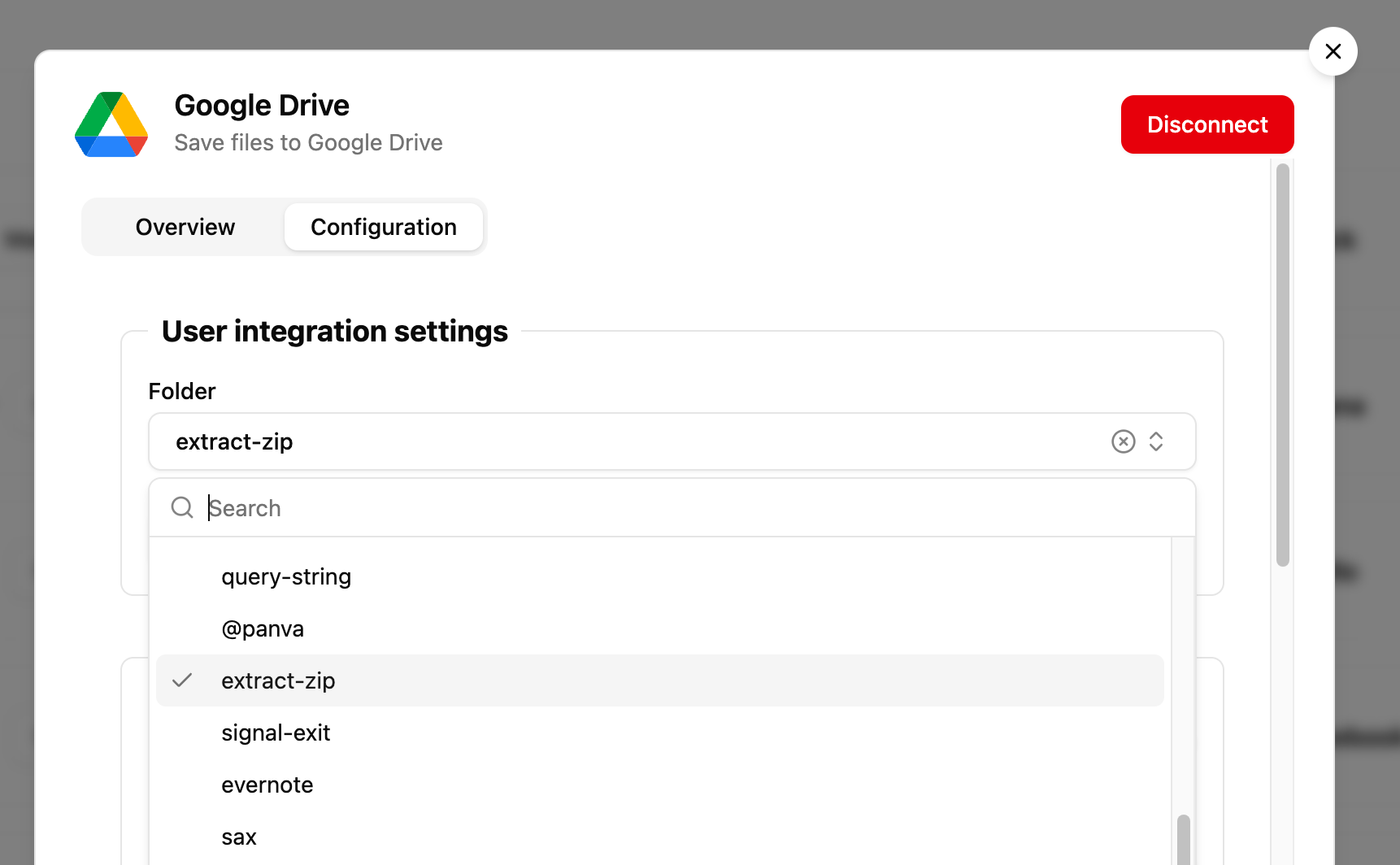 Google Drive User Settings