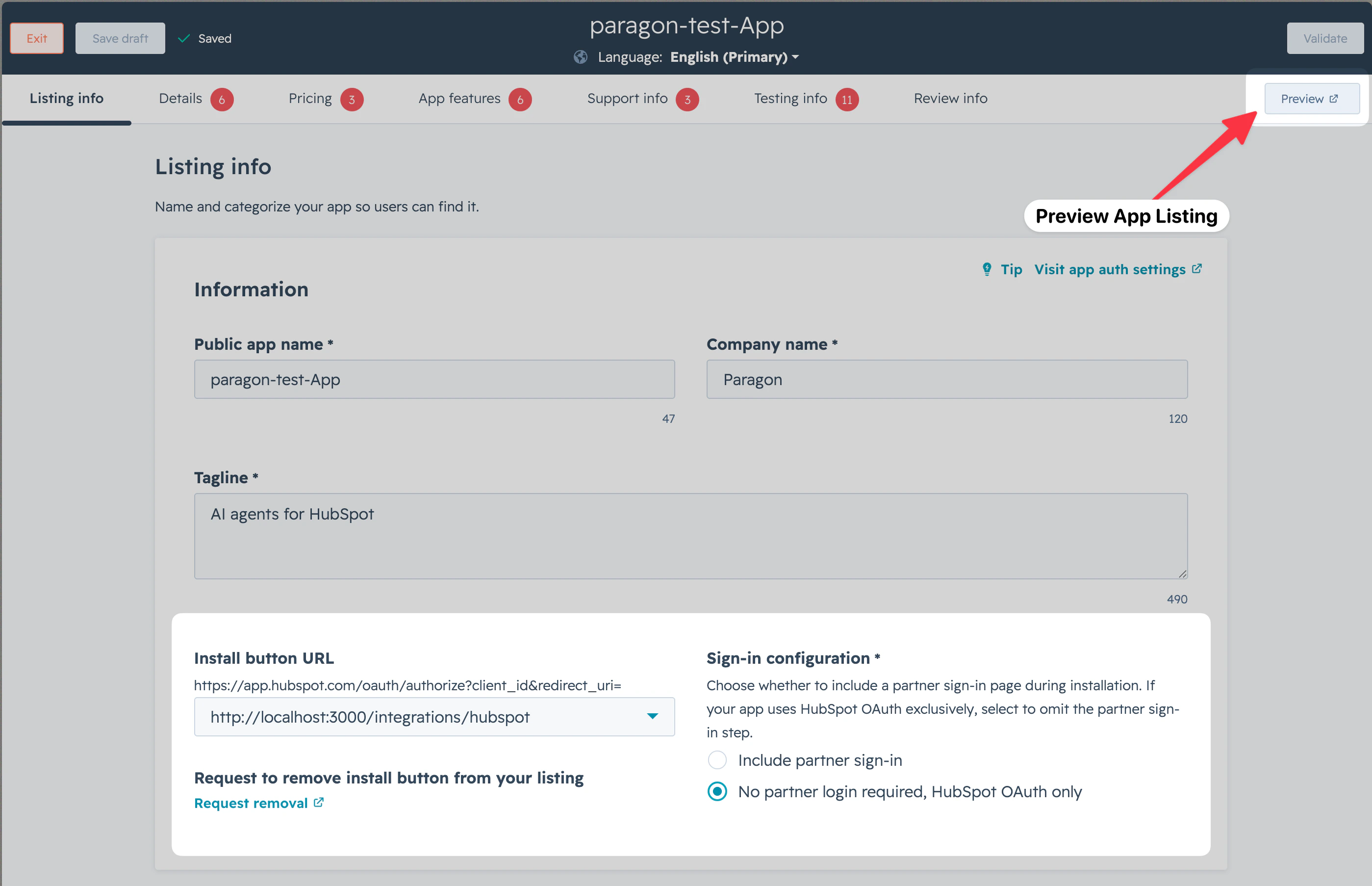 App Listing draft