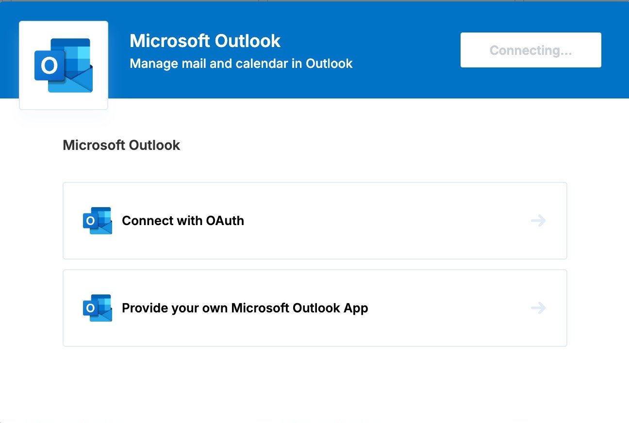 Account type selection showing user-configured OAuth